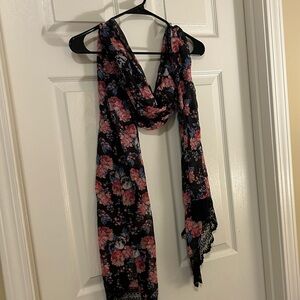 Torrid Lightweight Scarf Floral and Skull Pink and Black Print